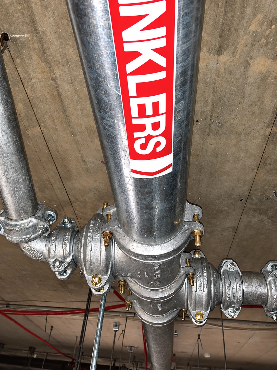 Close-up of plumbing pipework and fittings.